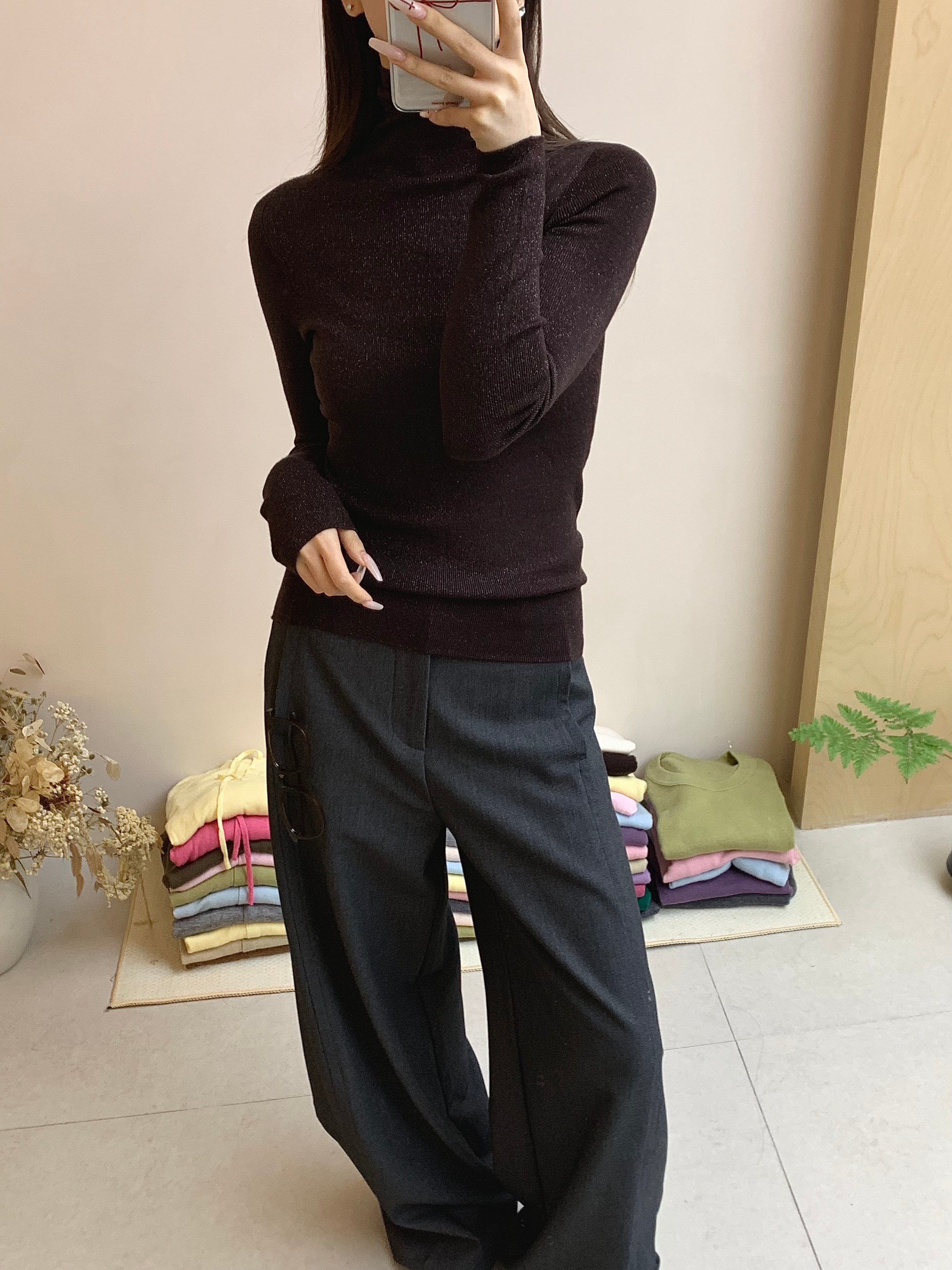 【100%メリノウール】タートルネックラメセーター